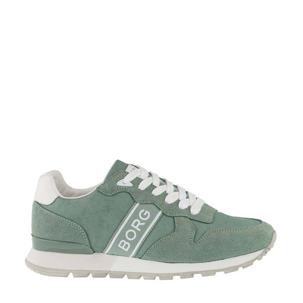 Groene dames Björn Borg R455 WSH NYL W sneakers van imitatiesuède met veters en logo