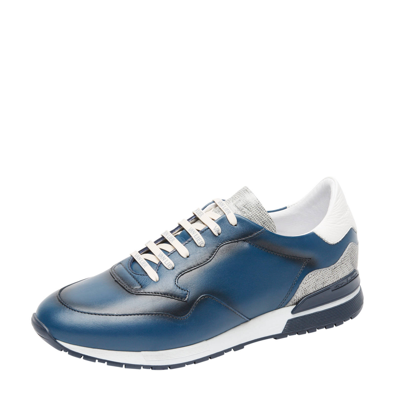 Van Lier Chavar leren sneakers blauw | wehkamp