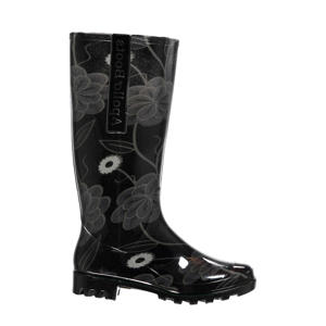 regenlaarzen met bloemenprint zwart