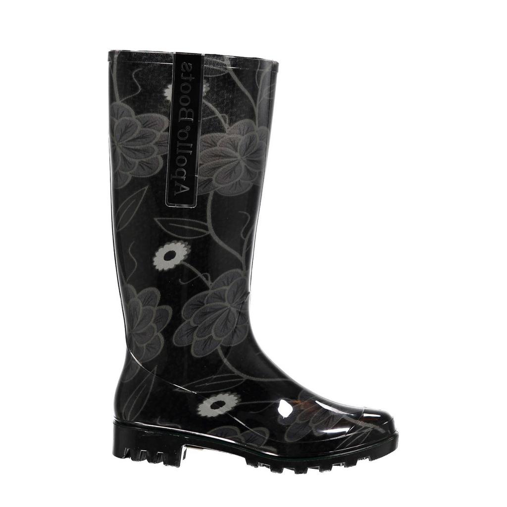 Zwarte dames XQ regenlaarzen van rubber/textiel met bloemenprint