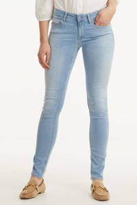 Lichtblauwe dames REPLAY skinny jeans stonewashed van katoen met rits- en knoopsluiting