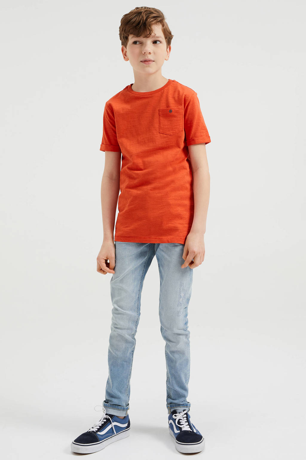 Oranje jongens WE Fashion T-shirt van katoen met korte mouwen en ronde hals