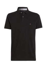 thumbnail: Zwarte heren Tommy Hilfiger regular fit polo katoen met korte mouwen, klassieke kraag en knoopsluiting