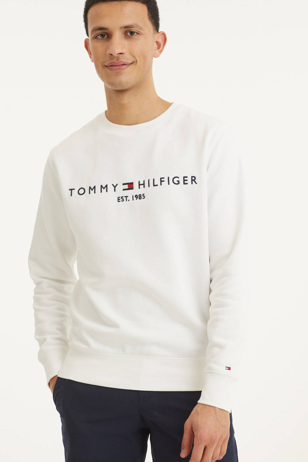 stap in buitenspiegel drie Tommy Hilfiger sweater met logo wit | wehkamp