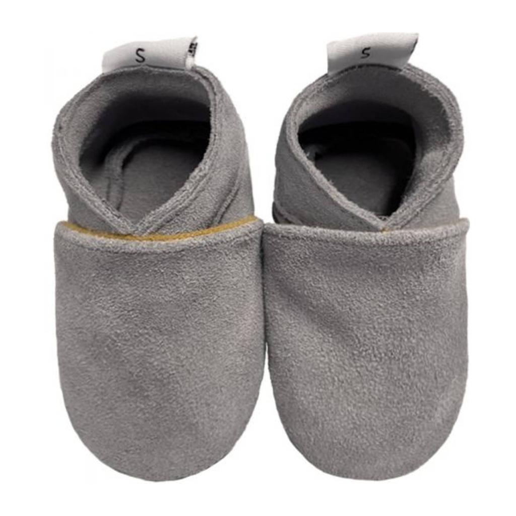Grijze jongens en meisjes Babysteps suède babyslofjes met effen