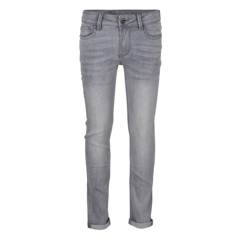 Grijze jongens Indian Blue Jeans skinny jeans Ryan van stretchdenim met regular waist, rits- en knoopsluiting en effen