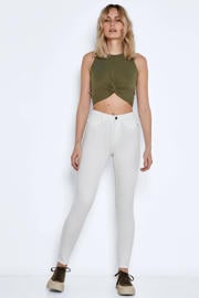thumbnail: Witte dames NOISY MAY high waist skinny jeans van katoen met rits- en knoopsluiting
