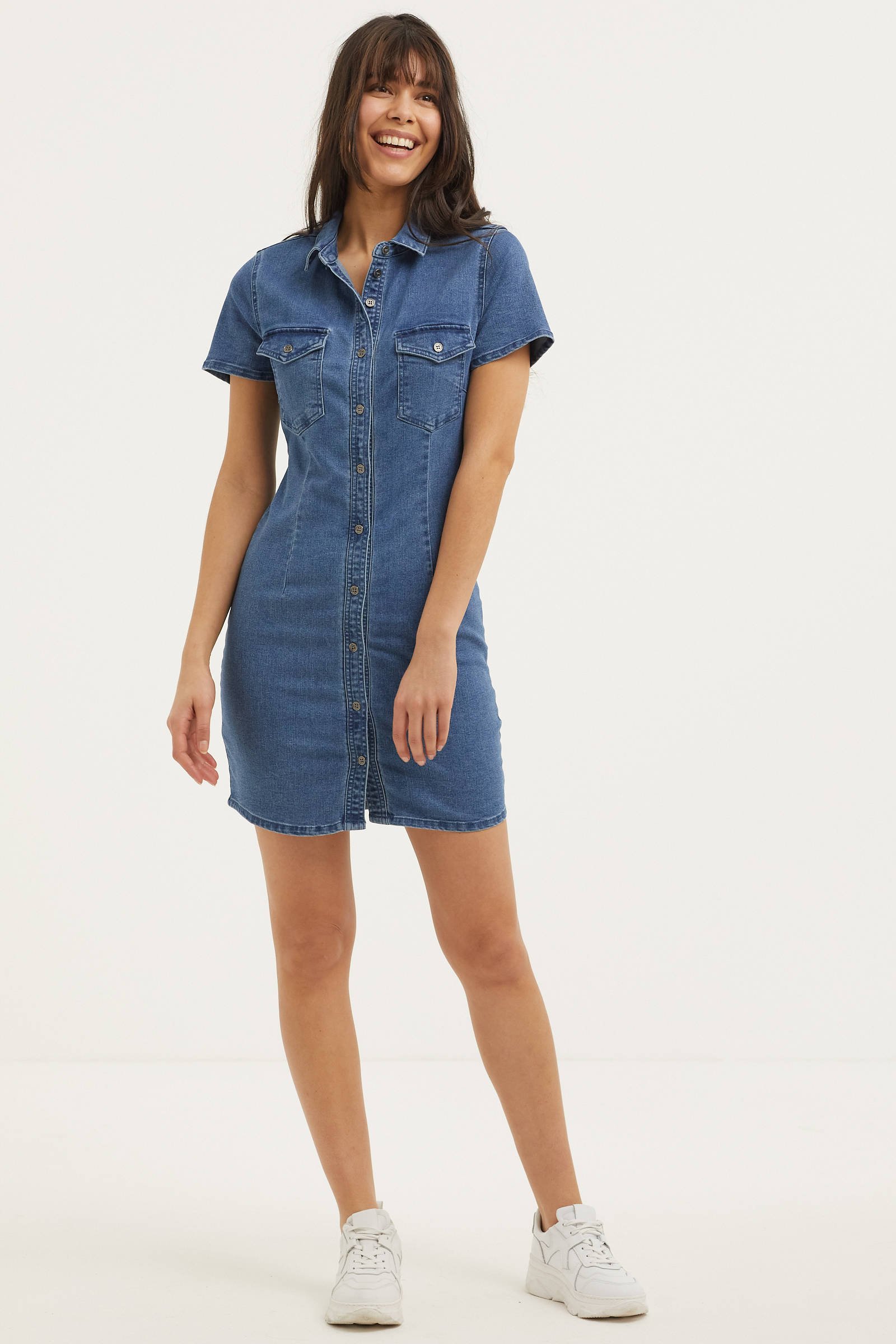 Noisy May Mini jurk met zakken in middenblauw denim online kopen