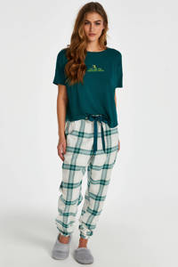 Hunkemöller geruite pyjamabroek Twill grijs/groen, Grijs/groen