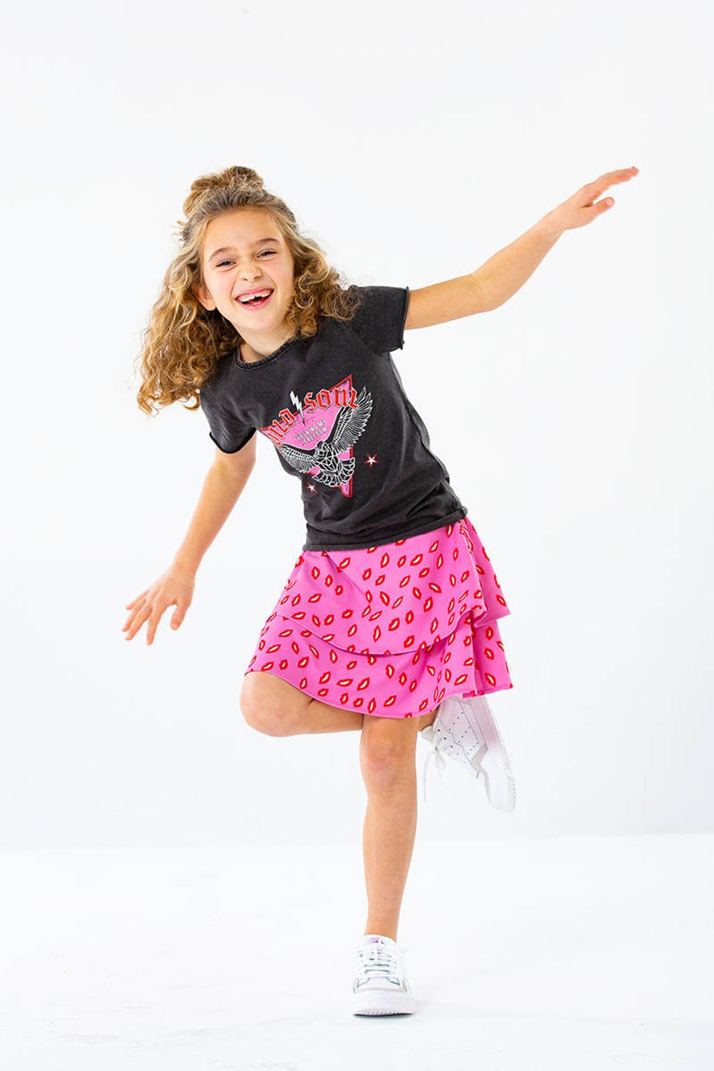 KIDS ONLY rok KONSOLVEIG met all over print roze/rood wehkamp
