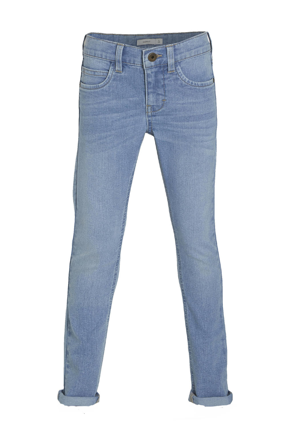 Lichtblauwe jongens NAME IT KIDS skinny jeans van stretchdenim met regular waist en rits- en drukknoopsluiting