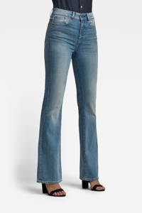 Blauwe dames G-Star RAW high waist flared jeans van stretchdenim met rits- en drukknoopsluiting