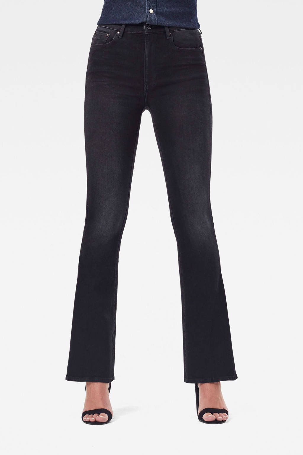 Zwarte dames G-Star RAW high waist flared jeans van duurzaam stretchdenim met rits- en knoopsluiting