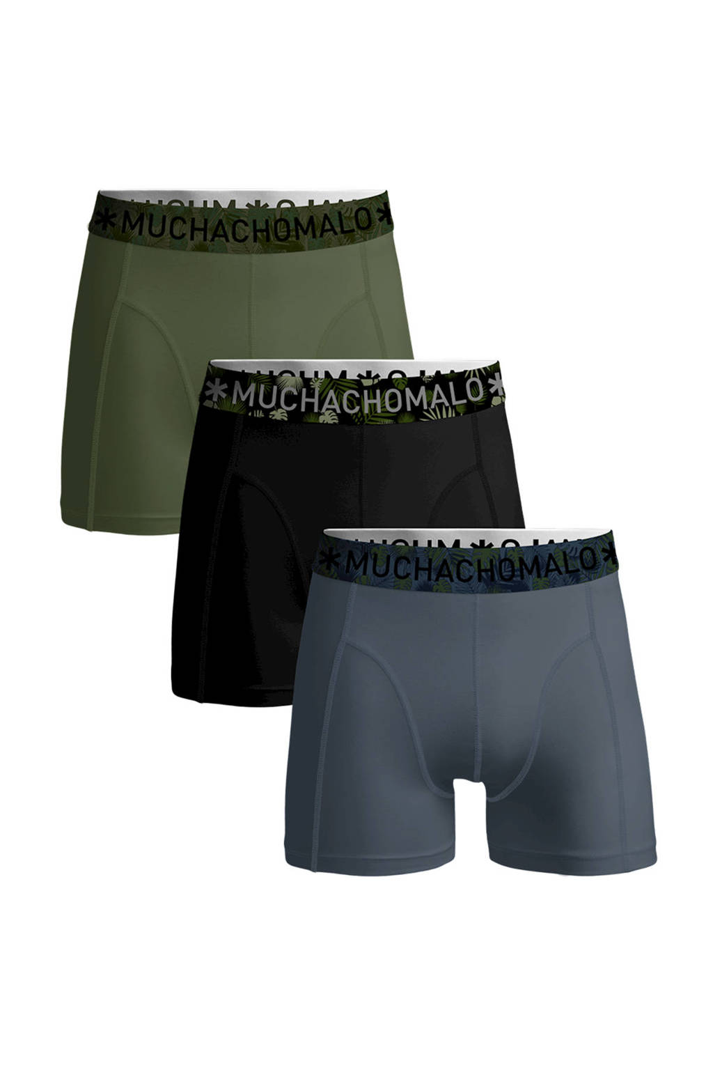 Muchachomalo boxershort Solid (set van 3), Blauw/zwart/groen