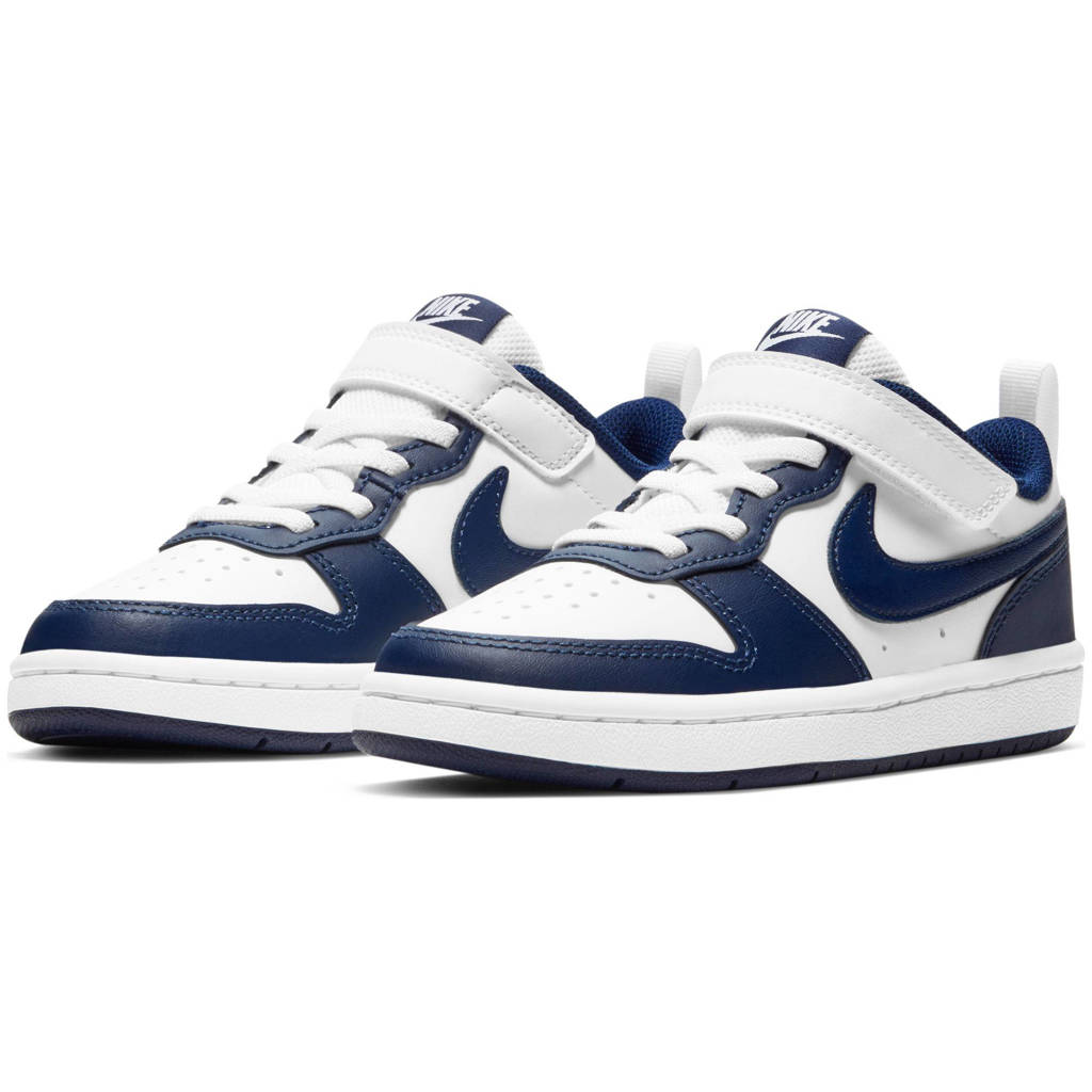 Nike Court Borough Low 2 Gs Leren Sneaker Wit Kobaltblauw Donkerblauw Wehkamp