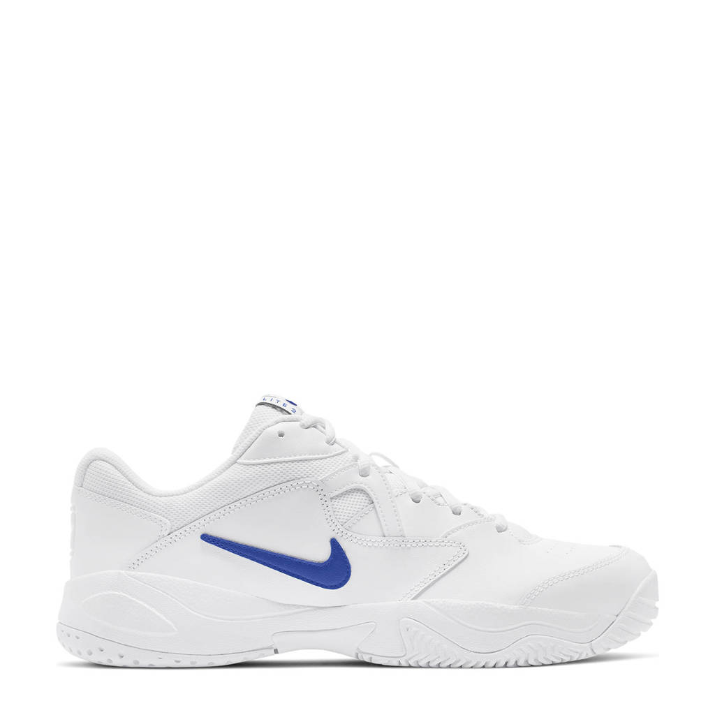 Wit en blauwe heren Nike Court Lite 2 sportschoenen van mesh met veters