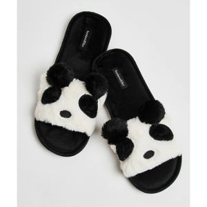 huisslippers Panda van imitatiebont zwart/wit