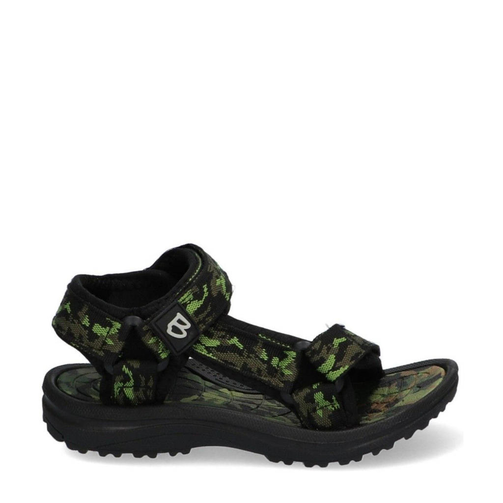 Groene jongens Braqeez Sky Sport sandalen van textiel met profielzool, klittenband en camouflageprint