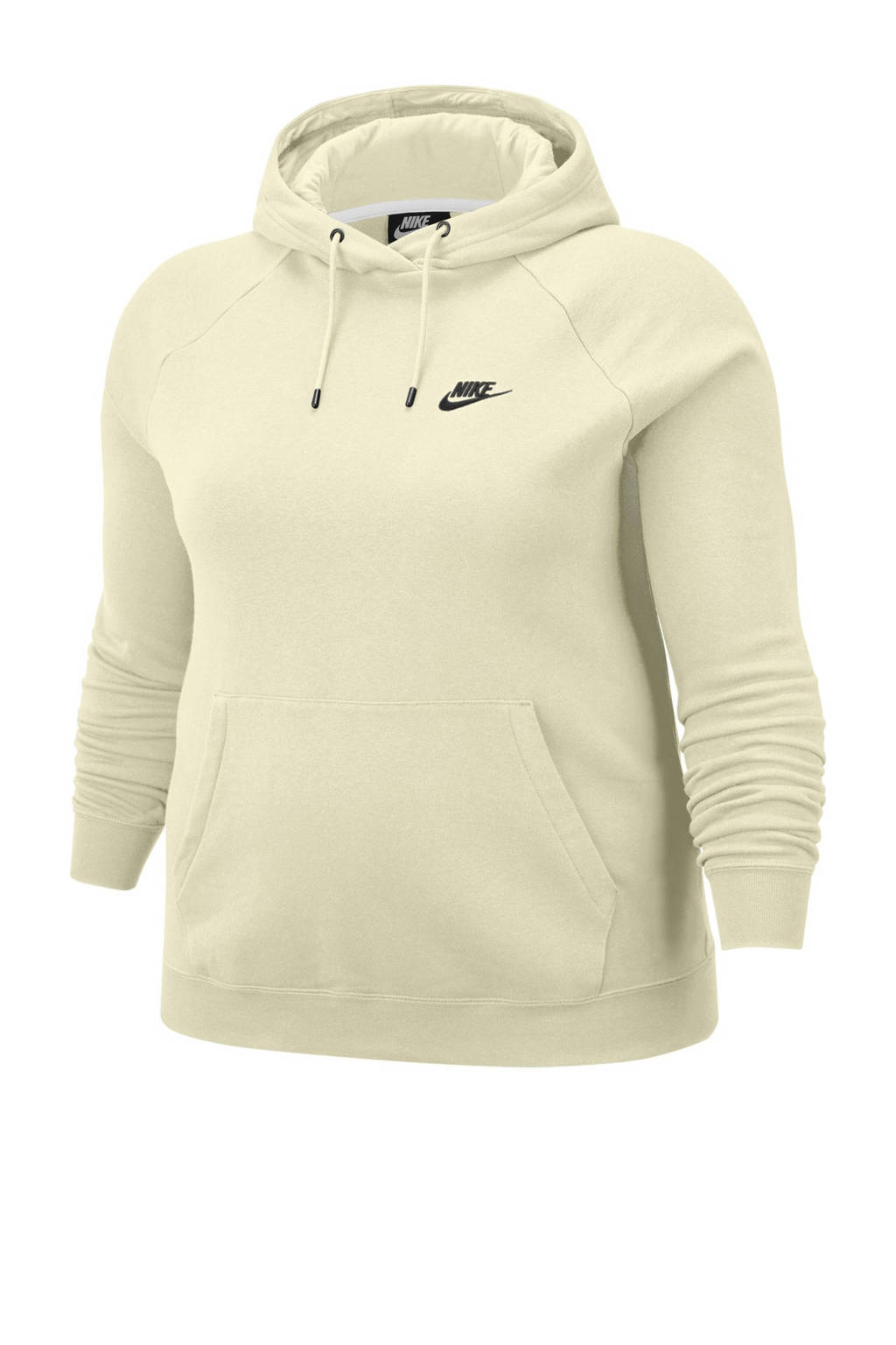 Beige dames Nike Plus Size hoodie van katoen met logo dessin, lange mouwen, capuchon en geribde boorden