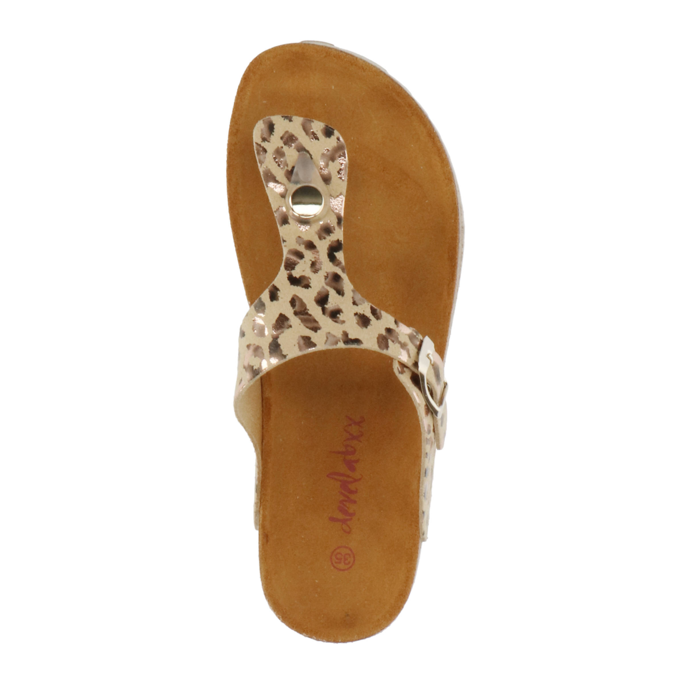 Develab 48202 leren teenslippers met panterprint beige/goud | wehkamp