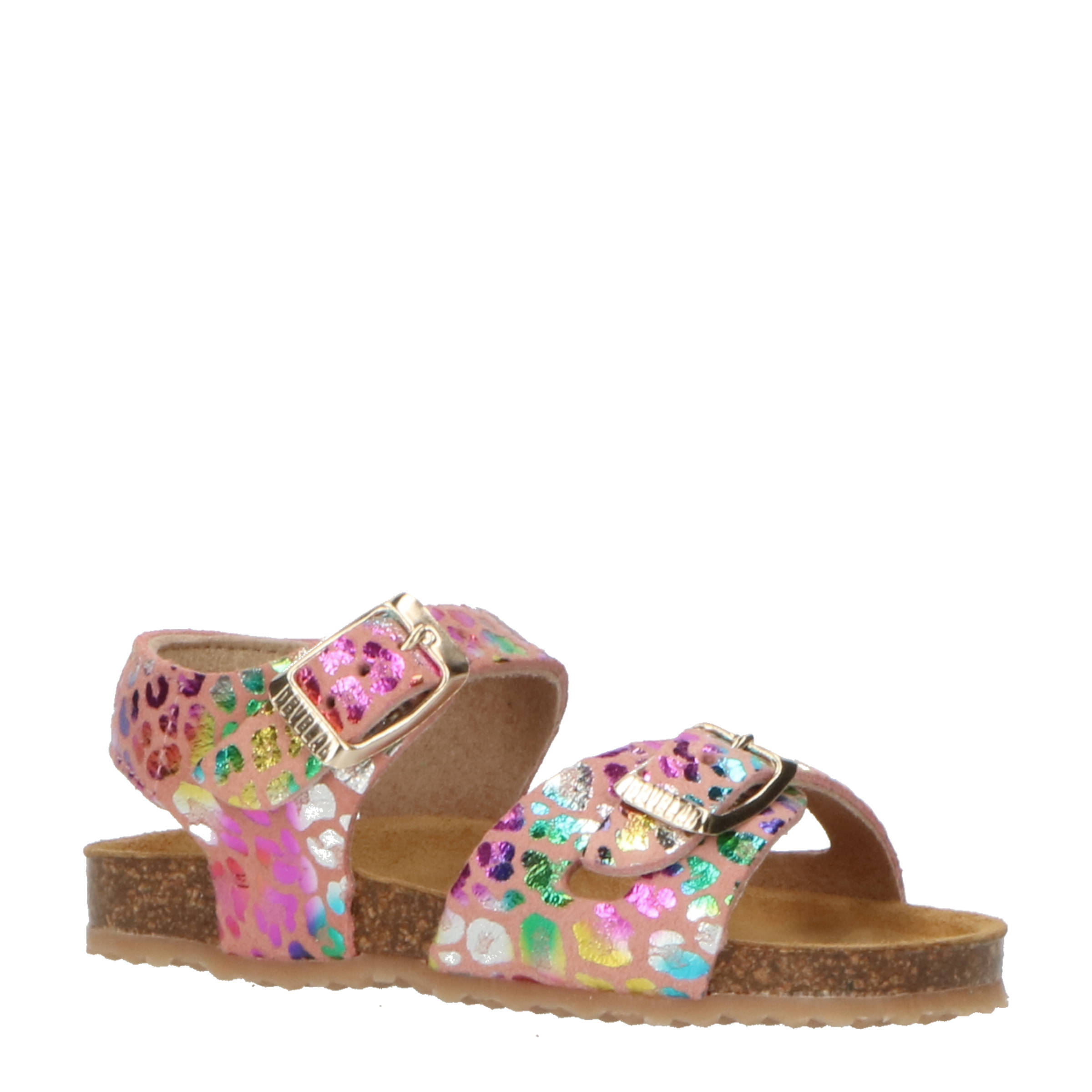 Develab 48272 leren sandalen met panterprint roze/metallic online kopen