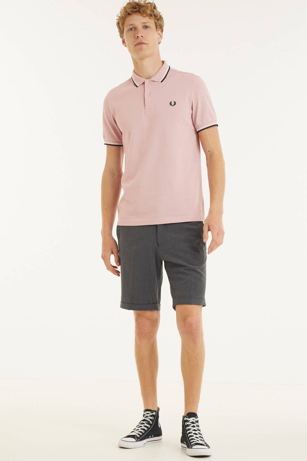 Fred Perry regular fit polo Twin tipped met contrastbies chalky pink, Chalky pink