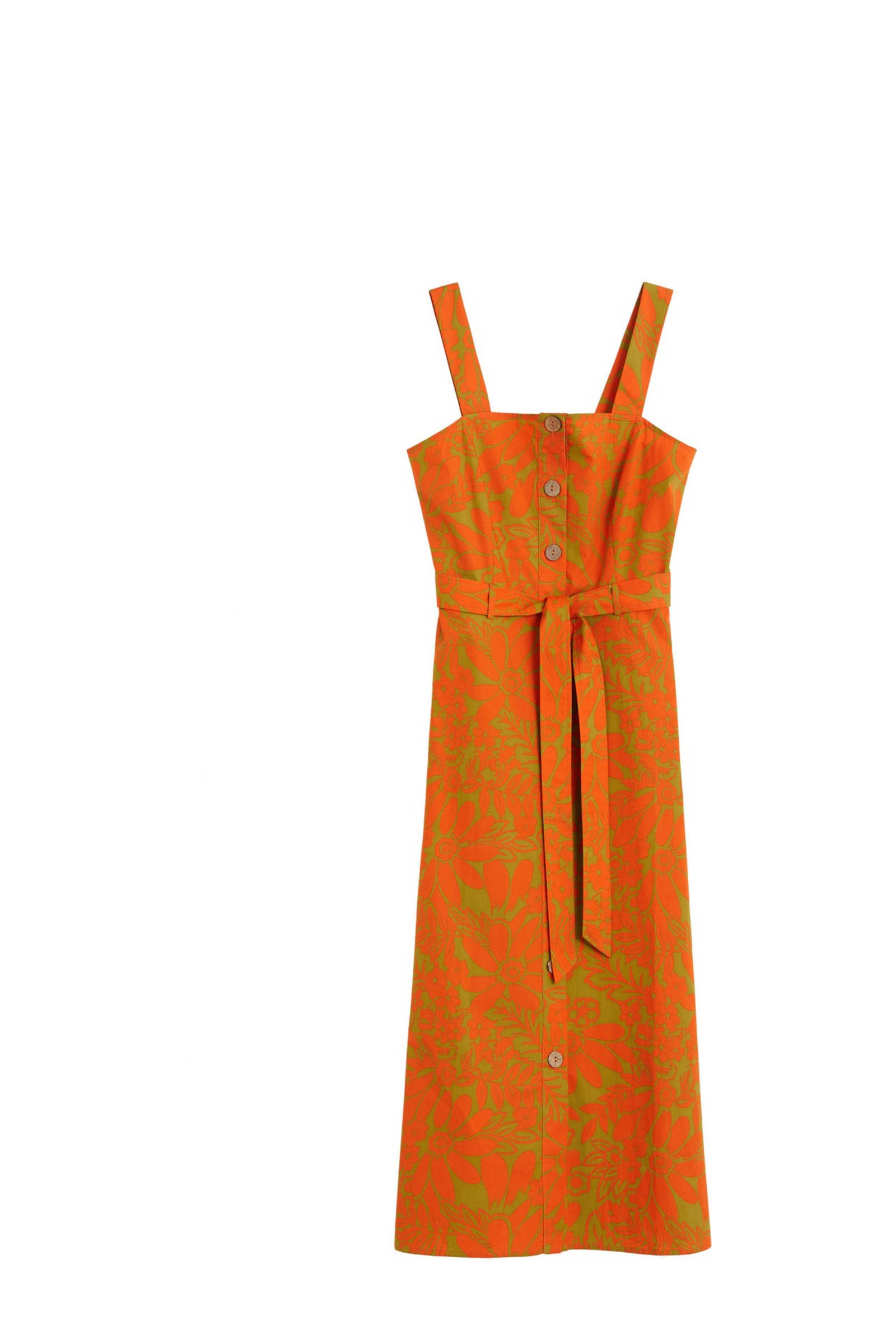 Mango A-lijn jurk met all over print en ceintuur oranje/groen online kopen