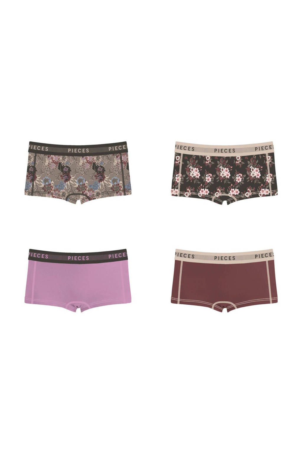 PIECES short (set van 4), Roze/zwart/donkerrod