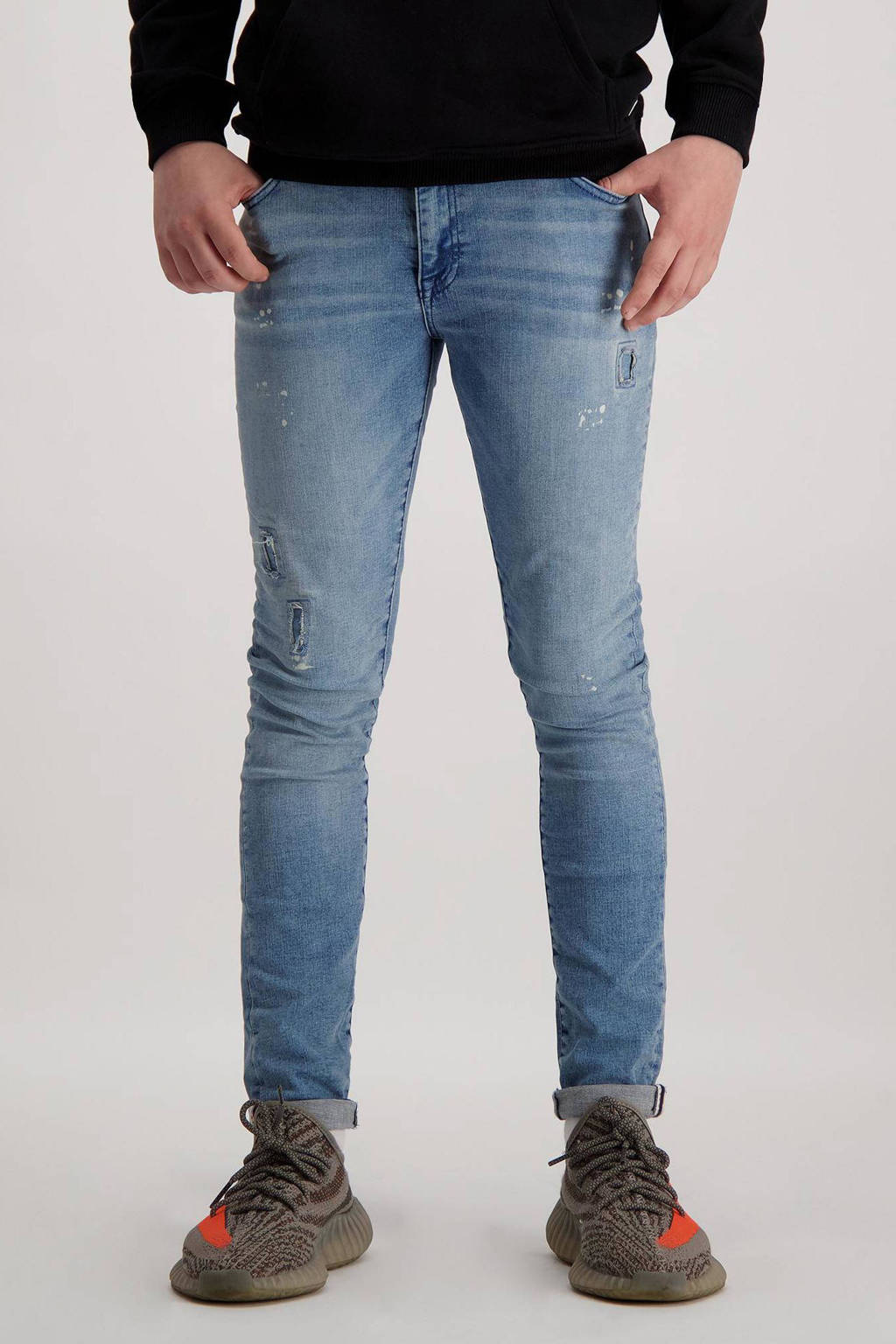 Grijze jongens Cars skinny jeans Aron blue van stretchdenim met regular waist en rits- en knoopsluiting