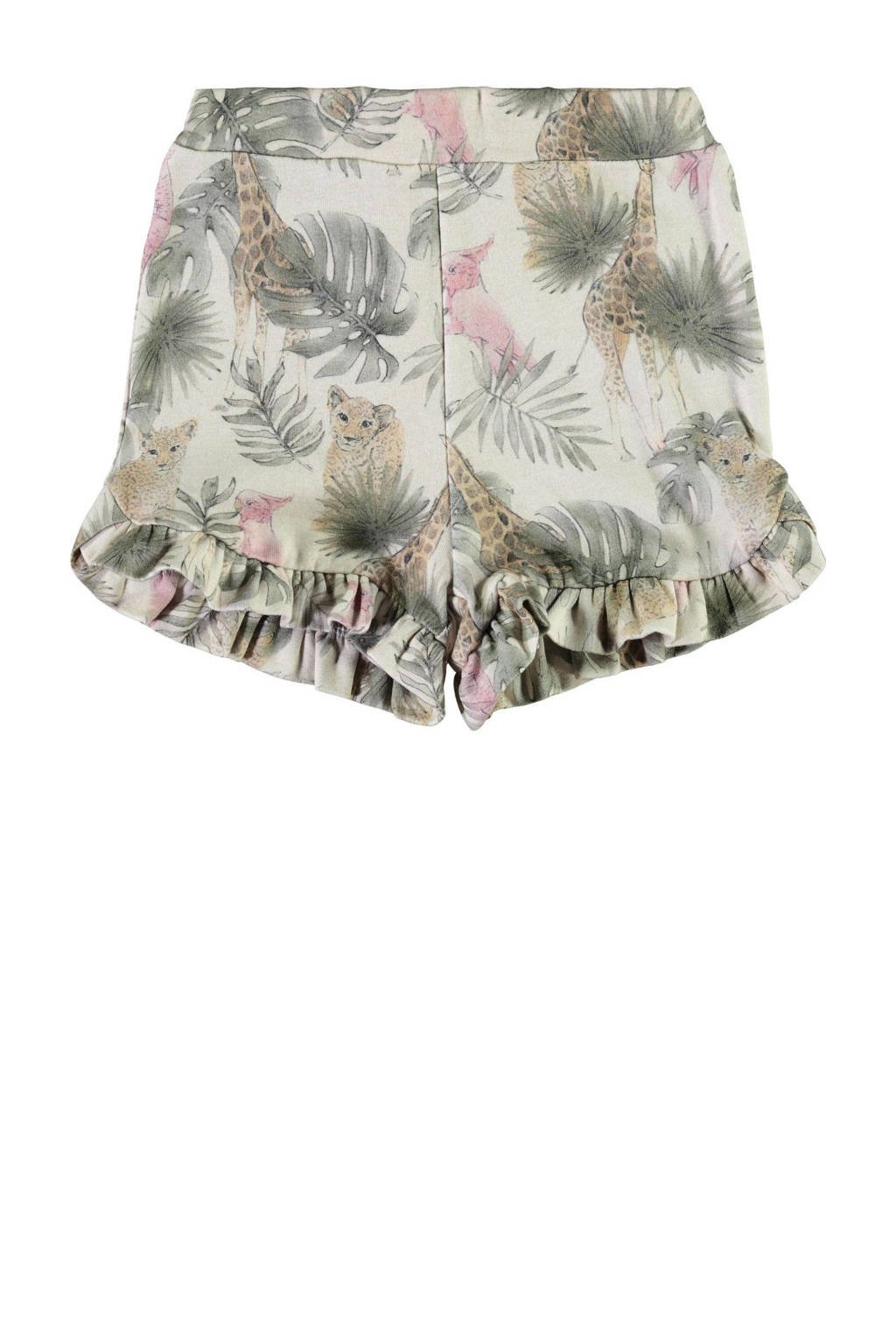 NAME IT MINI korte broek Janna met biologisch katoen beige/groen, Beige/groen