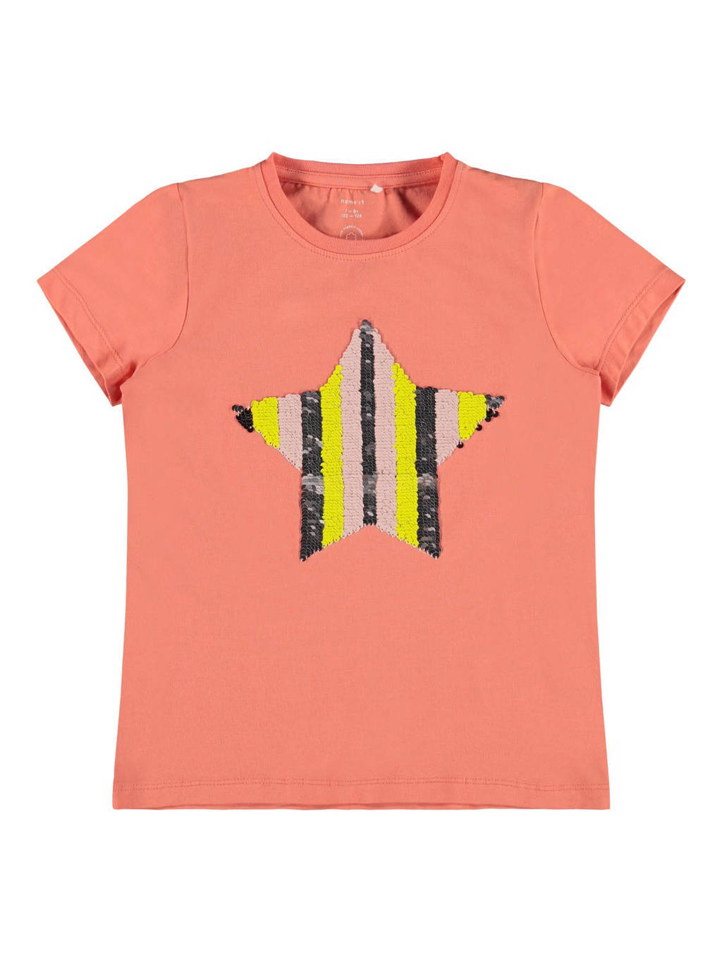 NAME IT KIDS T-shirt met reversible pailletten zalm, Zalm
