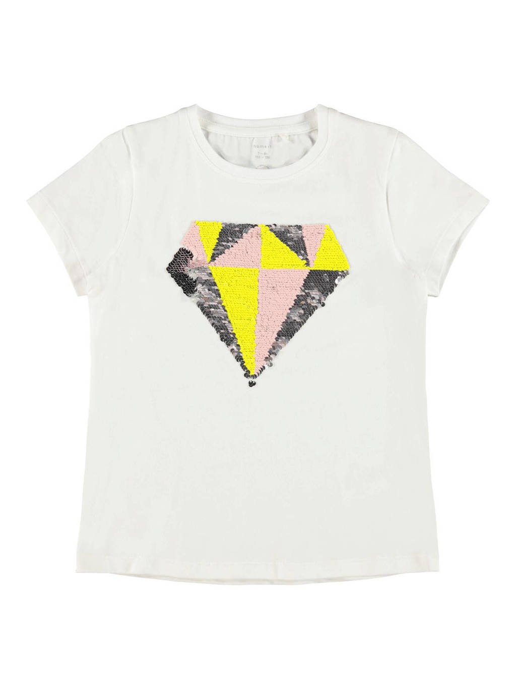 NAME IT KIDS T-shirt met reversible pailletten wit, Wit