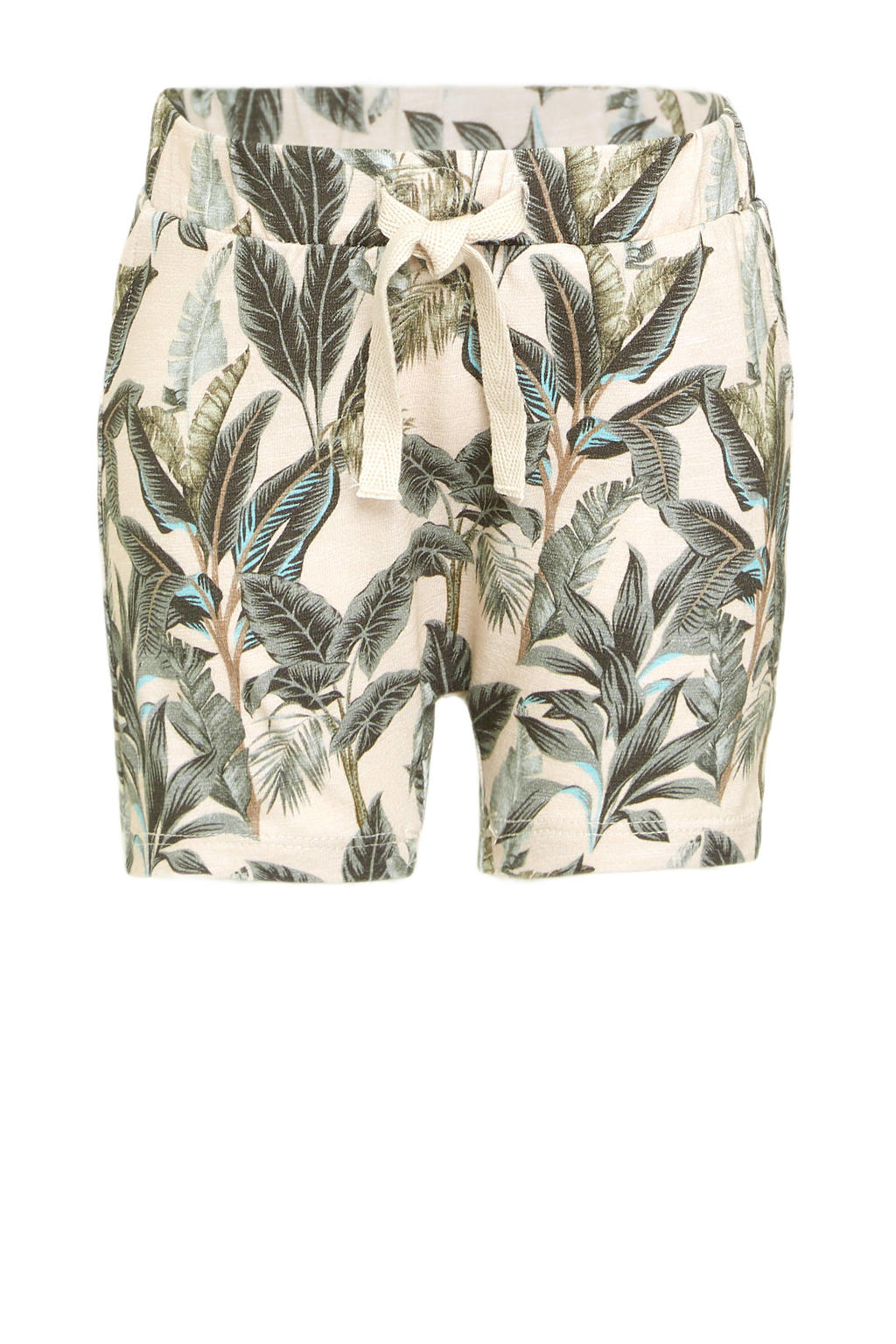 Beige jongens NAME IT BABY baby regular fit short Jannik van duurzaam stretchkatoen met elastische tailleband met koord en bladprint