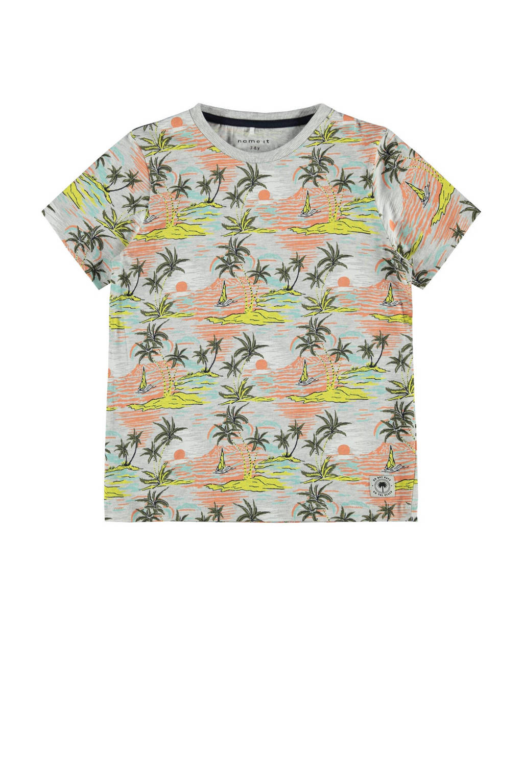 NAME IT KIDS T-shirt Jabriel van biologisch katoen grijs/geel/oranje, Grijs/geel/oranje