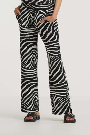 high waist wide leg palazzo broek met zebraprint zwart/wit