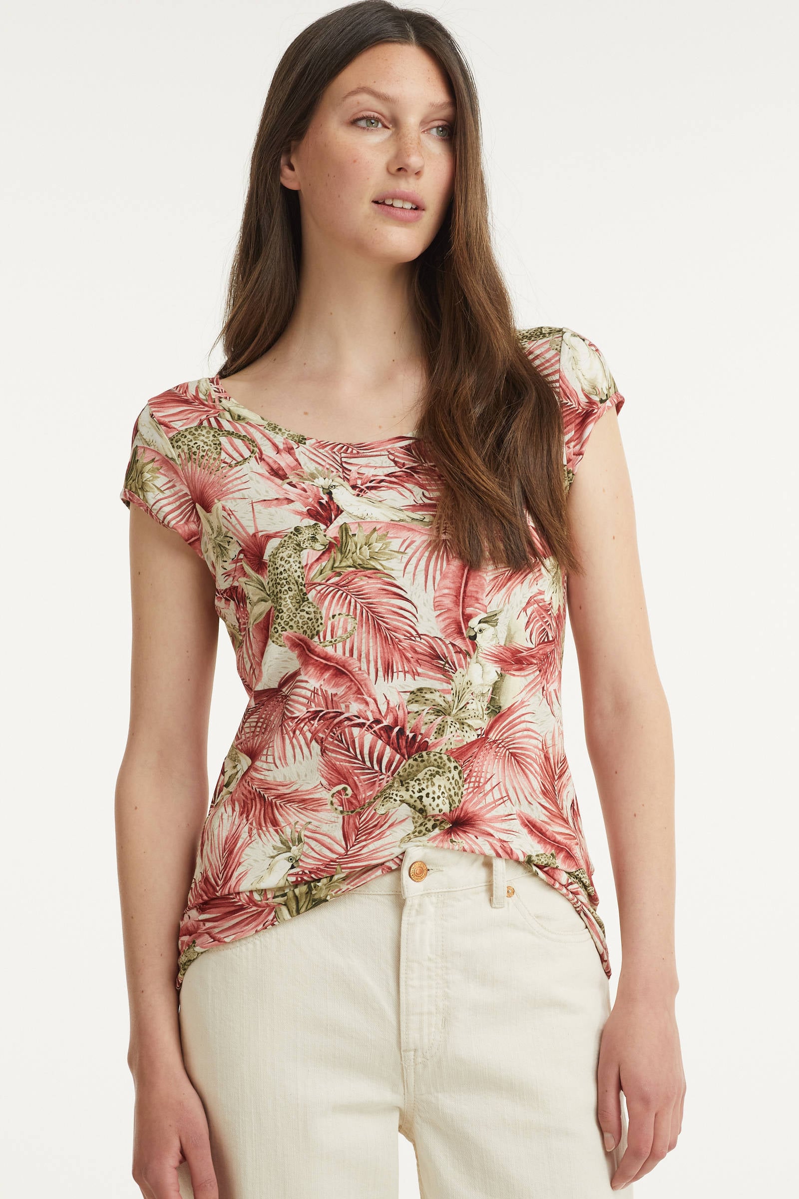 Geisha T-shirt met all over print roze | wehkamp