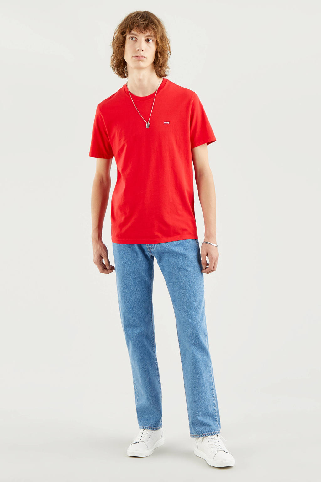 Rode heren Levi's T-shirt van katoen met korte mouwen en ronde hals