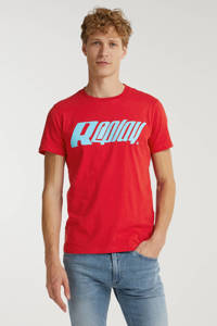 Rode heren REPLAY T-shirt van katoen met logo dessin, korte mouwen en ronde hals