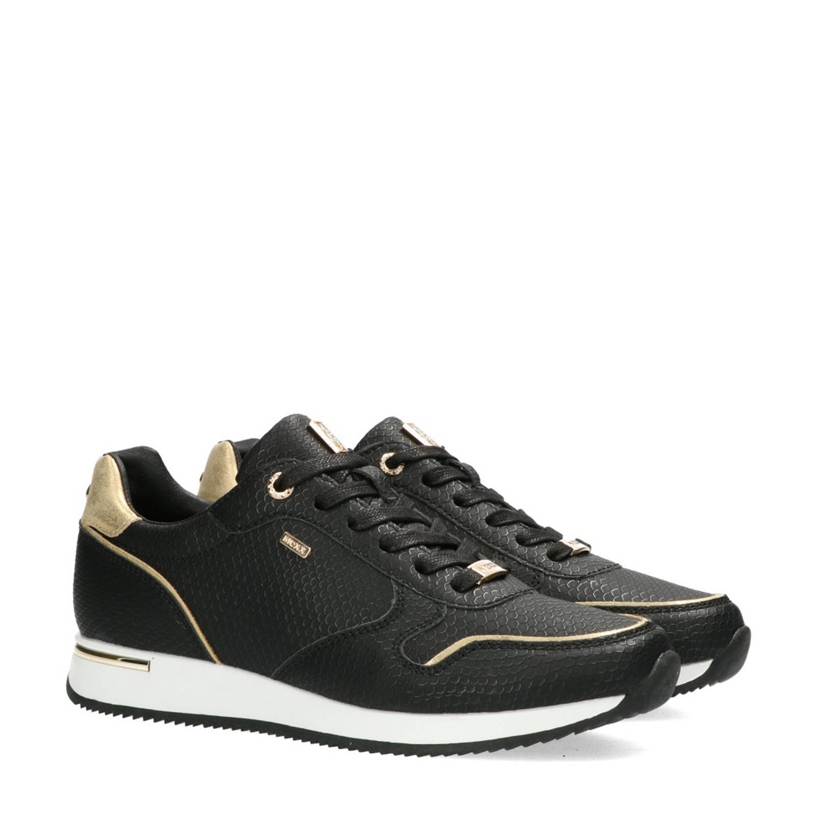 Mexx Eke sneakers met slangenprint zwart/goud | wehkamp