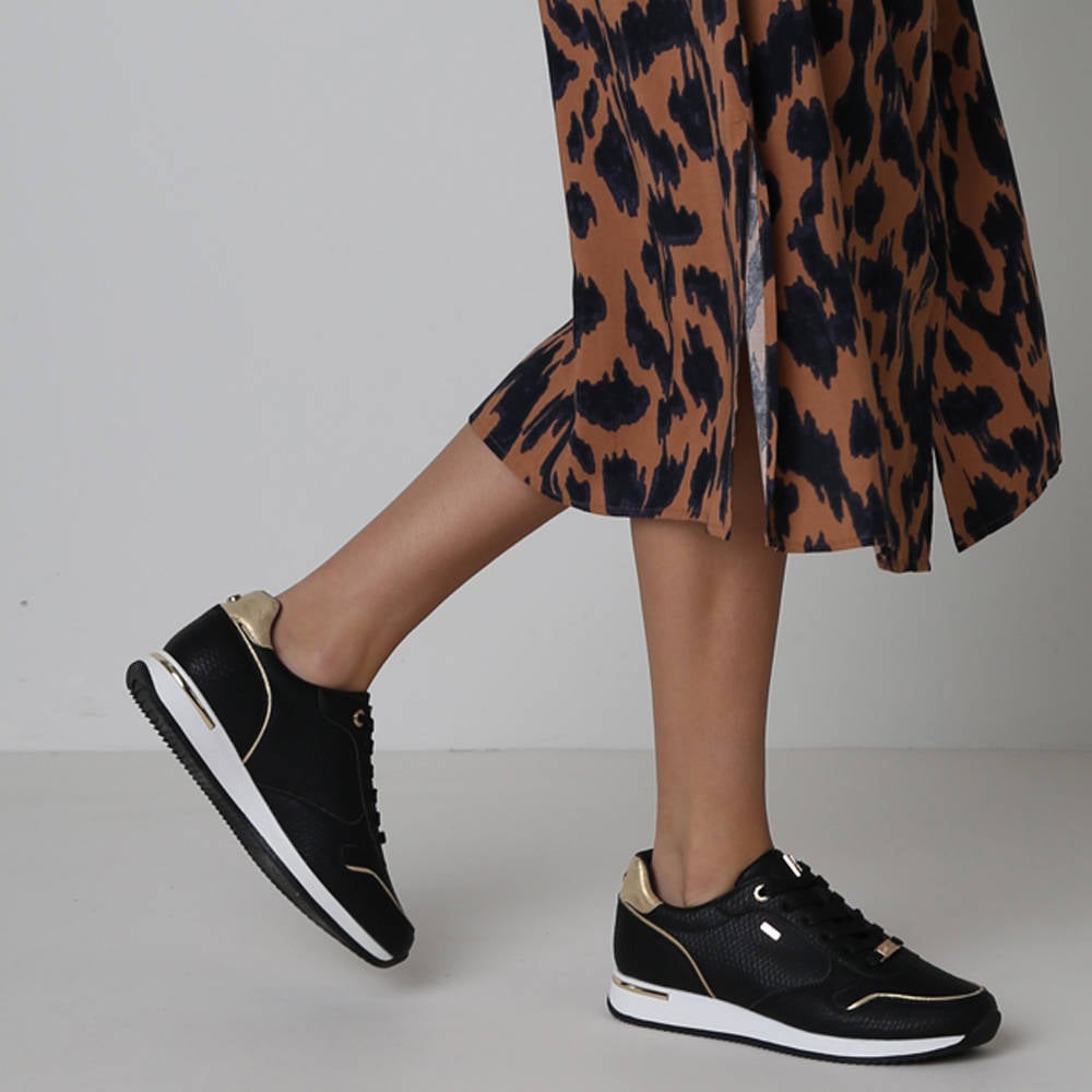 Mexx Eke sneakers met slangenprint zwart/goud | wehkamp