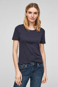 Marineblauwe dames s.Oliver T-shirt van katoen met korte mouwen en ronde hals