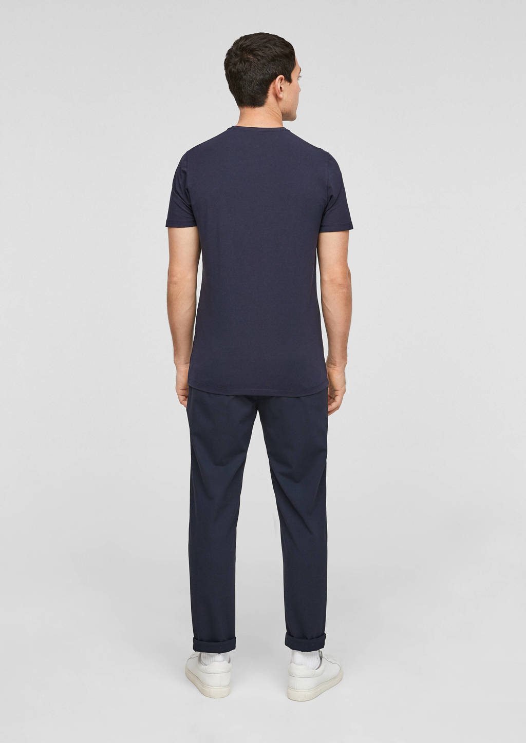Blauwe heren s.Oliver BLACK LABEL T-shirt van katoen met korte mouwen en ronde hals