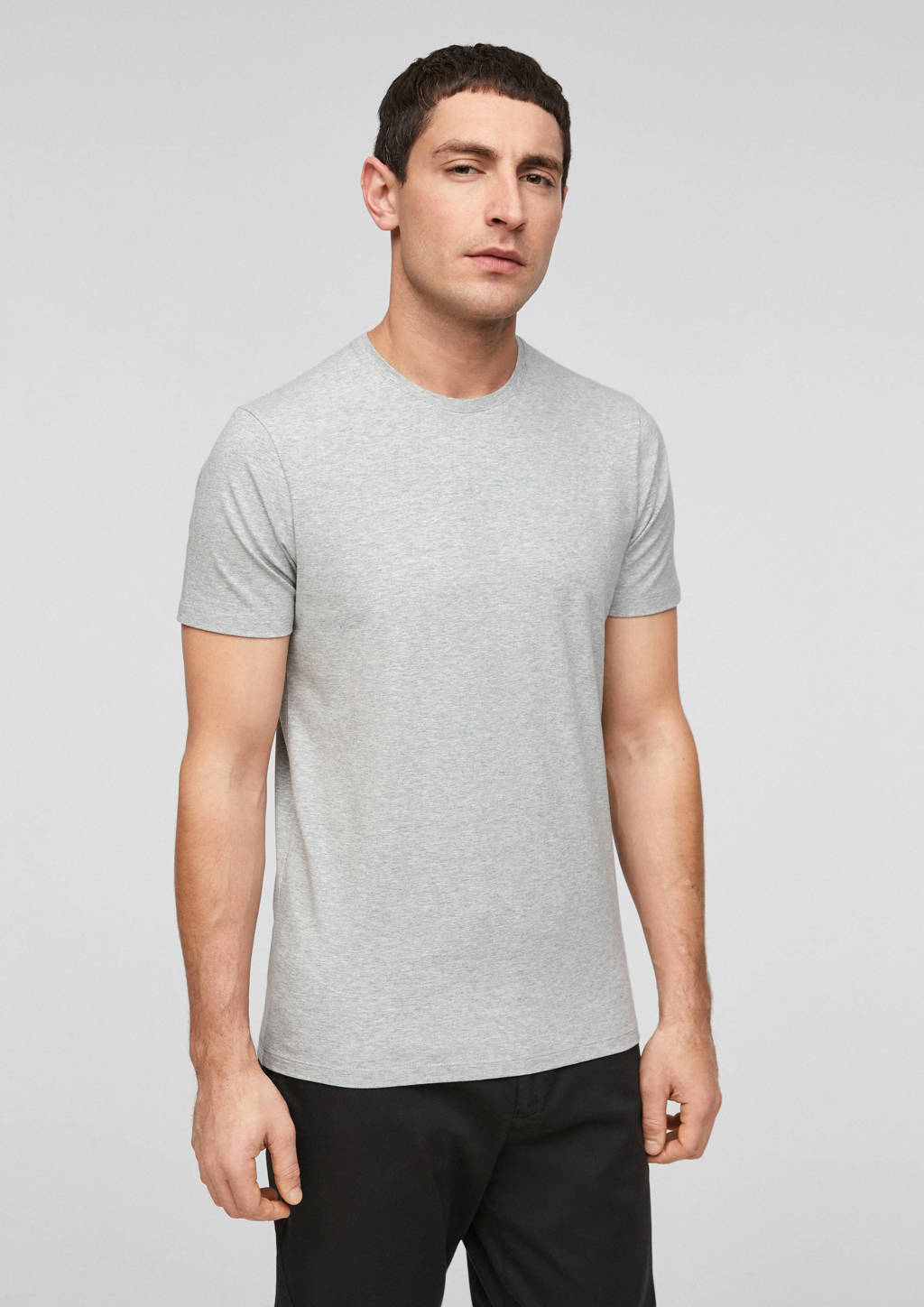 Grijze heren s.Oliver BLACK LABEL T-shirt van stretchkatoen met korte mouwen en ronde hals