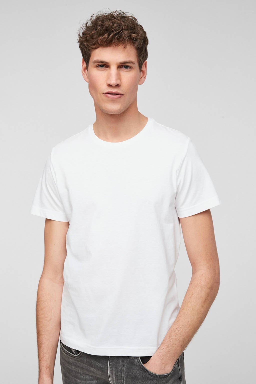 Witte heren s.Oliver T-shirt van katoen met korte mouwen en ronde hals