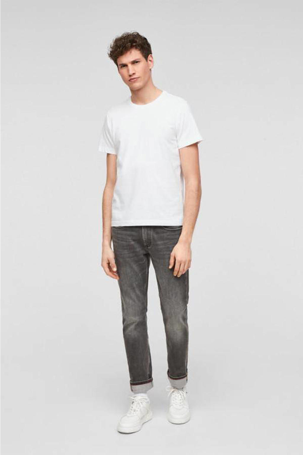 Witte heren s.Oliver T-shirt van katoen met effen, korte mouwen en ronde hals