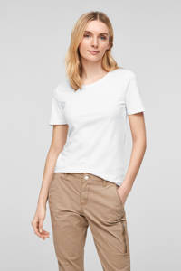 Witte dames s.Oliver T-shirt van katoen met korte mouwen en ronde hals