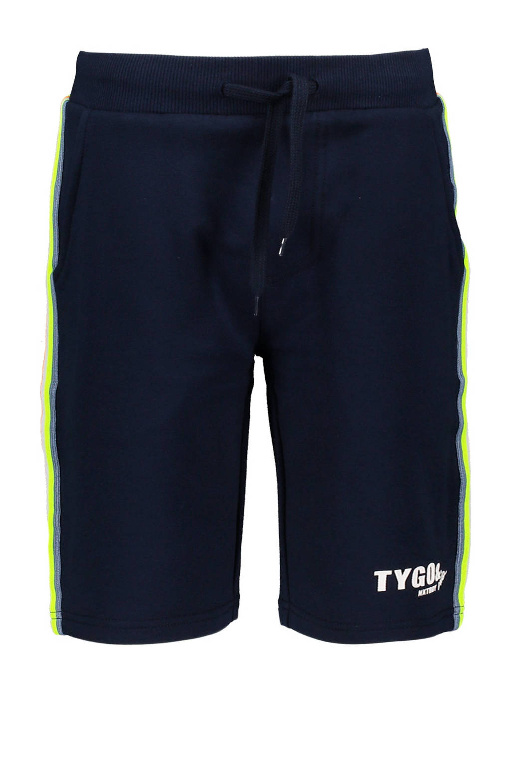 Donkerblauw en gele jongens TYGO & vito slim fit sweatshort van stretchkatoen met regular waist en tekst print