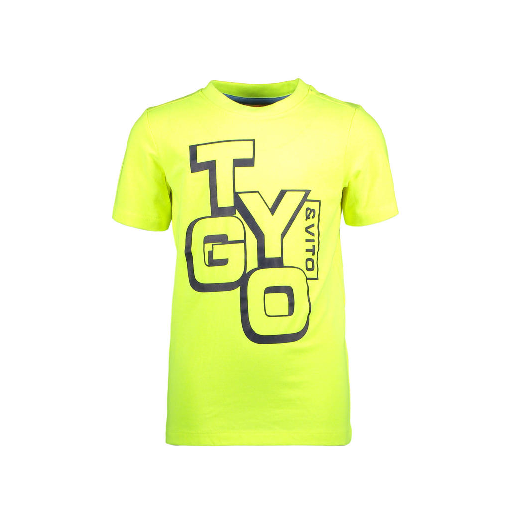 TYGO & vito T-shirt met tekst neon geel/zwart
