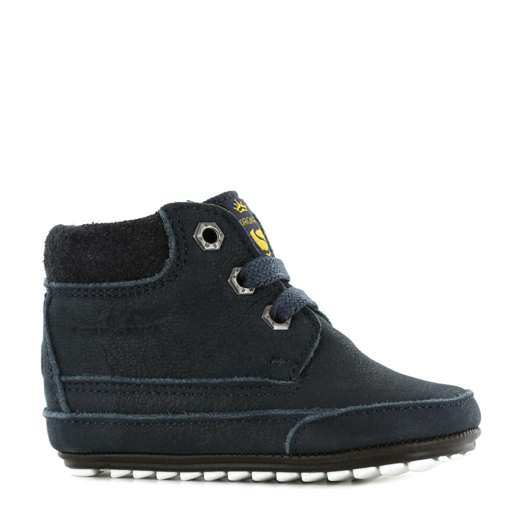 Donkerblauwe jongens en meisjes Shoesme BP20W034-B leren babyschoenen van leer/voering: leer met profielzool, veters en effen