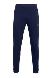 Donkerblauwe heren Sjeng Sports joggingbroek Break van polyester met regular fit, regular waist en logo dessin